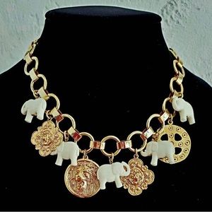 Vintage ELEPHANTS and LION Head Charms Circle Link
Choker Necklace *EXOTIC*